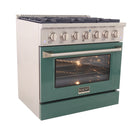Kucht 36" KNG Series Pro Style Natural Gas Range - Stainless Steel/Green-Electronic ignition with auto re-ignition reduces the risk of gas leaks for enhanced safety