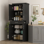 HOMCOM 72" H Modern Kitchen Pantry Cabinet with Shelves - Black-2 large cabinets with doors and a pull-out drawer provide ample storage space 