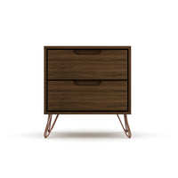Manhattan Comfort Rockefeller 20.08" Mid-Century Modern 2-Drawer Nightstand - Brown-Mid-Century Modern Nightstand for Bedroom and Living Room Use