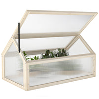 Outsunny Wooden Cold Frame Greenhouse with Openable Top - Natural Wood- Solid, compact garden cold frame greenhouse for outdoor and indoor use
 