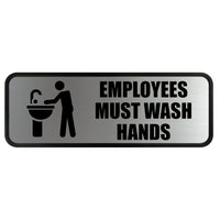 Cosco Brushed Metal Employees Must Wash Hands Sign - 3" x 9"-This employees must wash hands sign provides a clear and professional reminder to promote workplace hygiene and compliance