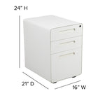 Flash Furniture Ergonomic 3-Drawer Legal/Letter Locking Mobile Filing Cabinet - White-Designed to fit under most tables and desks