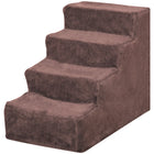 PawHut 4-Step Pet Stairs - Brown-Made with soft plush fabric for your pet's comfort 