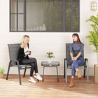 Outsunny 3-Piece Patio Bistro Set with Stackable Chairs and Square Table - Light Grey-Stone-textured SPC tabletop enhances patio aesthetics 