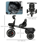 Qaba Toddler Tricycle with Adjustable Seat - Black-Overall Dimensions: 31.5"L x 18.9"W x 24.8"H (80 x 48 x 63 cm) 