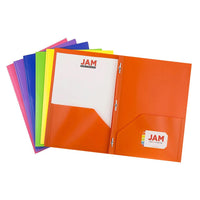 JAM Paper Plastic 2 Pocket School POP Folders - Assorted Primary Colours - 12 Pack-JAM Paper POP Folders | Colours: Blue, Orange, Lime Green, Purple, Yellow, Pink