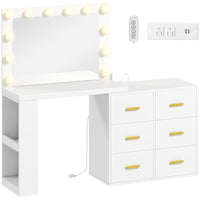 HOMCOM Vanity Desk with Mirror and 12 LED Lights - 46.5" L x 30.7" W x 53.1" H - White-12 LED bulbs with 3 colour modes for optimal makeup lighting 