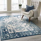 Modway Reflect Nyssa Distressed Geometric Southwestern Aztec Indoor/Outdoor Area Rug - 5 ft W x 8 ft L - Ivory/Blue-Gripping Rubber Underside