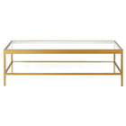 Hudson&Canal Alexis 54"W Rectangular Coffee Table - Brass-Features a tempered glass top and shelf