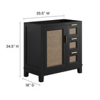 Modway Dixie 36" Solid Wood Bathroom Vanity Cabinet - Black-Satin Brass Handles