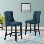Modway Baronet Upholstered Fabric Counter Bar Stool - Azure - Set of 2-Soft Polyester Fabric Upholstery