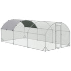 PawHut Galvanized Large Metal Chicken Coop Cage - 9.2' x 18.7' x 6.5' - Silver-Shady roof keeps pets cool, dry, comfortable, and protected from the rain and UV rays 