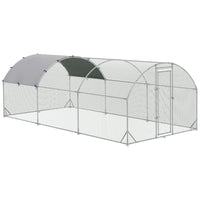 PawHut Galvanized Large Metal Chicken Coop Cage - 9.2' x 18.7' x 6.5' - Silver-Shady roof keeps pets cool, dry, comfortable, and protected from the rain and UV rays 