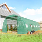 Outsunny Large Walk in Tunnel Greenhouse - Premium Steel Frame - 26' x 10' x 6.6' - 12 mesh roll-up windows are distributed on both sides of the walk in greenhouse
 