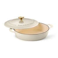 Tramontina Bestow 4 Qt Enameled Cast Iron Round Braiser with Lid - Porcelain Enamel Finish - Latte-Cast iron construction provides superior heat retention and distribution