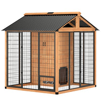PawHut Extra-Large Wooden Dog Kennel with Storage Cabinet - Yellow-The spacious space gives large dogs ample room to play freely

