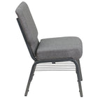 Flash Furniture HERCULES Series 21"W Church Chair with Book Rack & Silver Vein Frame - Grey Fabric-Grey Fabric Upholstery