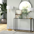 Hudson&Canal Simone 2-Light Floor Lamp with Fabric Shade - Matte White/Brass/White-Paired with a white drum fabric shade