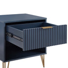 Manhattan Comfort DUMBO 20.07" Modern 1-Drawer Nightstand 2-Piece Set - Midnight Blue-Stylish Splayed Gold Metal Legs Adding Seamless Fashion Design and Durability