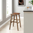 Modway Saoirse Leather Wood Bar Stool - Walnut Brown - Set of 2-Footrest and Side Supports