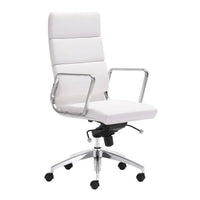 Plata Import Paco Office Chair PU Leather High Back Foam Metal Frame - White-PU Leather Seat in White