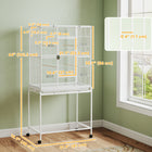 PawHut 64" Large Rolling Metal Bird Cage with Detachable Rolling Stand and Storage Shelf - White-Includes 4 wooden perches and 4 plastic food containers 