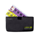 Travelon World Travel Essentials 7-Day AM/PM Push Button Pill Case - Black-Easy to use push button design allows you to open and close your pillbox organizer without exerting strength. Simple to operate, and ideal for folks with arthritis or fine motor issues. Special snap-shut lips ensure your pills are secure even when container tips over