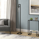 Hudson&Canal Malva 67.75" Tall Floor Lamp with Glass Shade - Blackened Bronze/Seeded-Handcrafted blackened bronze finish is applied to the round metal base