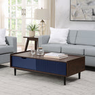 Manhattan Comfort Duane 47.24" Mid-Century Modern Coffee Table - Dark Brown and Navy Blue-Includes 1 Full Extension Drawer and 1 Cubby Shelf Space