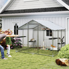 PawHut Walk-in Catio Outdoor Cat Enclosure with Waterproof Cover - 76" D x 94.5" W x 77" H - Silver-Galvanized steel frame and weatherproof roof provide all-weather safety and durability 