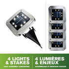 Bell + Howell Solar-Powered Disk Outdoor Path Lights with 8 LED Bulbs - 4 Pack-Weatherproof and Durable: Featuring a moisture-proof design and rust-resistant metal casing, these lights are built to withstand heavy rain and outdoor elements, ensuring reliable, long-lasting performance