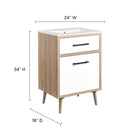 Modway Maverick 24" Bathroom Vanity - White/Oak-Tapered Rubberwood Legs