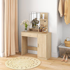 HOMCOM Vanity Desk with Mirror - 35.4" L x 15" W x 54.3" H - Natural Wood-Adjustable shelves inside the cabinet for different storage needs 