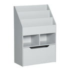 HOMCOM Kids Multi-Shelf Book Rack Organizer with Storage Drawer - Grey-Three-tier bookshelf, two storage compartments, and a large drawer for storing kids' clothes, books, or toys 