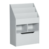 HOMCOM Kids Multi-Shelf Book Rack Organizer with Storage Drawer - Grey-Three-tier bookshelf, two storage compartments, and a large drawer for storing kids' clothes, books, or toys 
