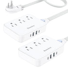 Huntkey Detachable Cord Power Strip with 3 Outlets and 4 USB Ports - White - 2 Pack-Specifically engineered without surge protection to comply with major cruise ship safety regulations