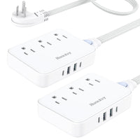 Huntkey Detachable Cord Power Strip with 3 Outlets and 4 USB Ports - White - 2 Pack-Specifically engineered without surge protection to comply with major cruise ship safety regulations