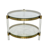 Plata Import Clemensia 23"W Round Side Table  - Gold-The transparent acrylic legs lend an ethereal touch, creating an illusion of floating elegance