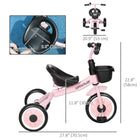 Qaba Kids Tricycle with Adjustable Seat and Basket - Pink-Features a fun and functional bell and basket 