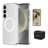 AXS Starter Kit Bundle - Ultra Clear Case, Screen Protector & 30W Charger for Samsung Galaxy S25+-Drop-tested, scratch resistant phone case with shock absorbing air pockets