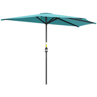 Outsunny Half-Round Patio Umbrella with Crank and Vent - 9.8' - Light Blue-Practical parasol to provide more shade