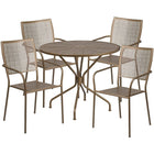 35.25'' Round Gold Indoor-Outdoor Steel Patio Table Set with 4 Square Back Chairs [CO-35RD-02CHR4-GD-GG]-Set Includes Table and 4 Chairs