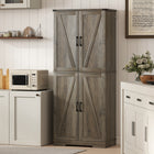 HOMCOM 72" H Farmhouse Kitchen Pantry Cabinet - Light Ivory Grey-Anti-tipping hardware for enhanced family safety 