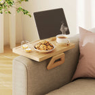 HOMCOM Couch Arm Tray with 360° Rotating Phone Holder - Natural Wood-Use the detachable cup holder or remove it for a larger flat surface
