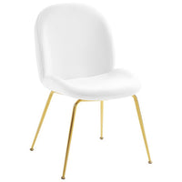 Modway Scoop Gold Stainless Steel Leg Performance Velvet Dining Chair - White-Modern Dining Side Chair