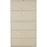 Staples Lateral File Cabinet, 5-Drawer, Sand-Positive interlocking system prevents tipping