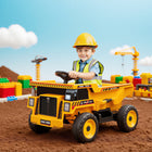 Qaba 12V Battery Powered Kids Construction Vehicle with Electric Dump Bed - Yellow-Electric rear dumper simulates real construction fun, boosting hands-on skills 