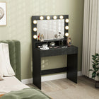 HOMCOM Makeup Vanity Desk with Lighted Mirror and Charging Station - 31.5" L x 15.7" W x 53.1" H - Black-A power outlet and two USB ports charge your devices 