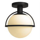 Hudson&Canal Cieonna 9.25" Wide Semi Flush Mount with Glass Shade - Blackened Bronze/White-Paired with a white globe glass shade