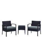 Manhattan Comfort Noli Modern Patio 2-Person Seating Group 3-Piece Set with End Table - Black/Grey-Modern 3-Piece Outdoor Patio Set with 2 Armchairs and 1 End Table